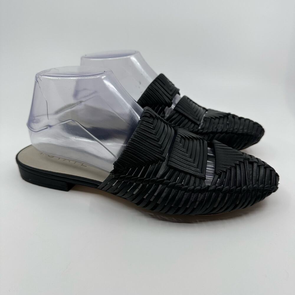 1.State Syre Woven Flats Mule Womens US9 Black Pointed Toe Leather Office Work - Picture 1 of 6